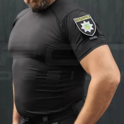 Футболка тактическая джерси стрейч Мультикам черная с липучками для полиции