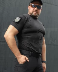 Футболка тактична джерсі стрейч Мультикам чорна з липучками для Поліції