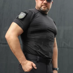 Футболка тактическая джерси стрейч Мультикам черная с липучками для полиции