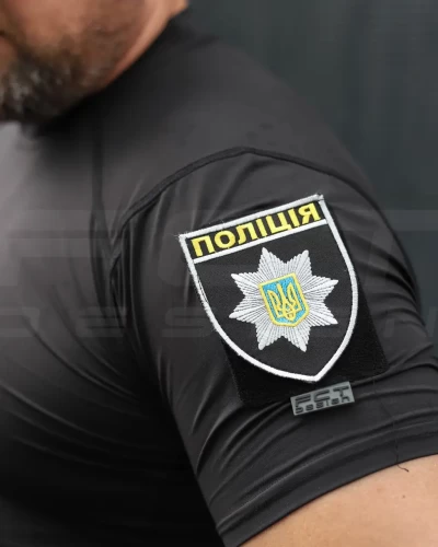 Футболка тактична джерсі стрейч Мультикам чорна з липучками для Поліції 44 44