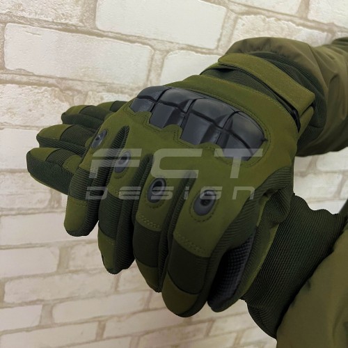 Рукавички зимові утеплені тактичні з кісточками хакі