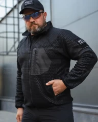 Кофта фліс соти Гексагон на блискавці чорна