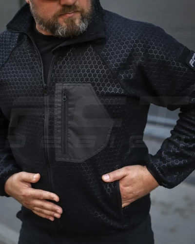 Кофта флис соты Гексагон на молнии черная 40-42/3