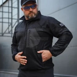 Кофта флис соты Гексагон на молнии черная