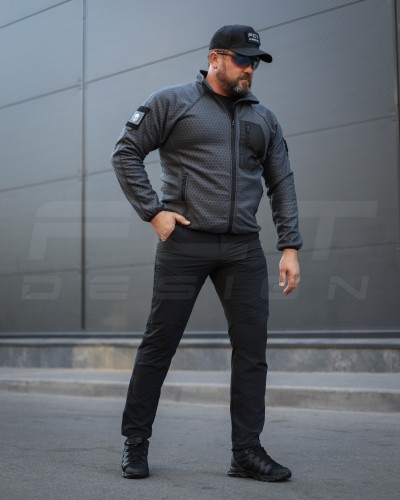 Кофта флис соты Гексагон на молнии Темно-серая 40-42/3