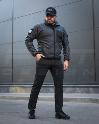 Кофта флис соты Гексагон на молнии Темно-серая 40-42/3