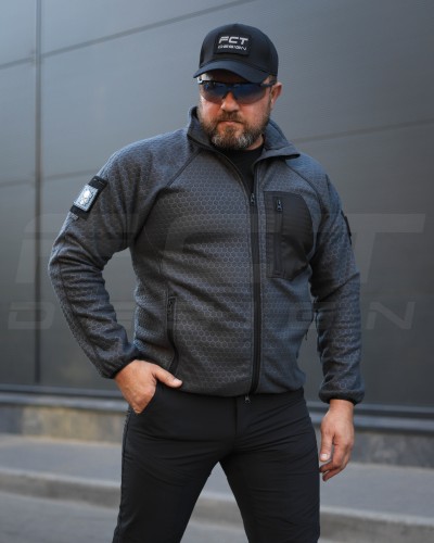 Кофта флис соты Гексагон на молнии Темно-серая 40-42/3