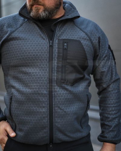 Кофта флис соты Гексагон на молнии Темно-серая 40-42/3