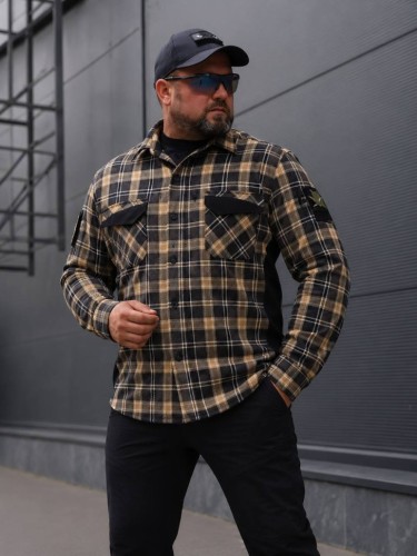 Тактическая милитари Рубашка FCT Blackbeard летняя в клетку Бежево-синяя (23 номер) 40-42/3
