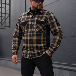 Тактическая милитари Рубашка FCT Blackbeard летняя в клетку Бежево-синяя (23 номер)