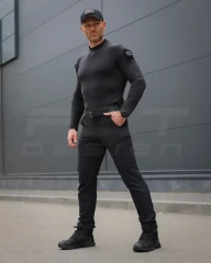 Лонгслів футболка довгий рукав тактична Джерсі стрейч чорний