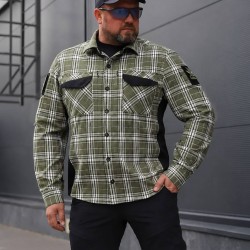 Тактическая милитари Рубашка FCT Blackbeard летняя в клетку Зелено-белая (20 номер)
