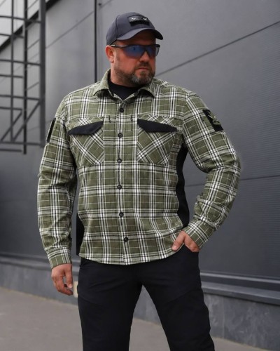 Тактическая милитари Рубашка FCT Blackbeard летняя в клетку Зелено-белая (20 номер) 40-42/3