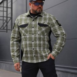 Тактическая милитари Рубашка FCT Blackbeard летняя в клетку Зелено-белая (20 номер)