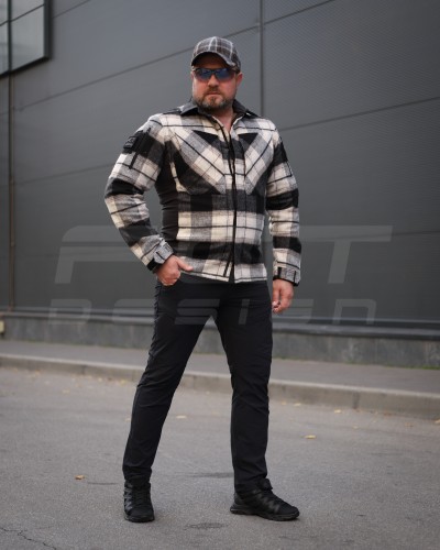 Тактическая милитари Рубашка FCT зимняя утепленная в клетку Бело-серая флис подкладка (12 номер) 40-42/3