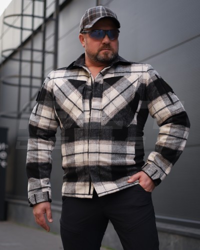 Тактическая милитари Рубашка FCT зимняя утепленная в клетку Бело-серая флис подкладка (12 номер) 40-42/3