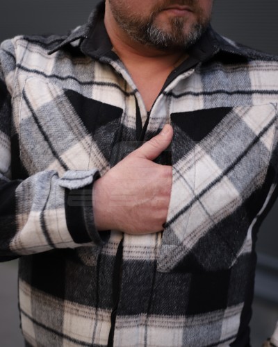 Тактическая милитари Рубашка FCT зимняя утепленная в клетку Бело-серая флис подкладка (12 номер) 40-42/3