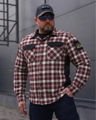Тактическая милитари Рубашка FCT Blackbeard летняя в клетку Красная с белым (17 номер) 40-42/3