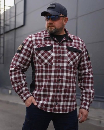Тактическая милитари Рубашка FCT Blackbeard летняя в клетку Красная с белым (17 номер) 40-42/3