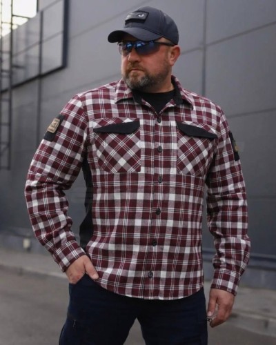 Тактическая милитари Рубашка FCT Blackbeard летняя в клетку Красная с белым (17 номер) 40-42/3