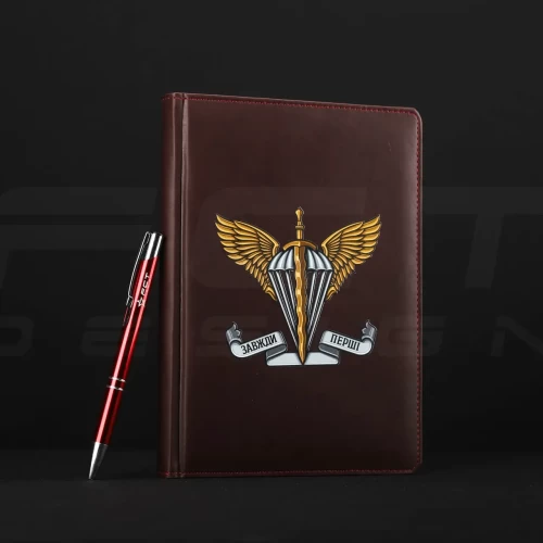 Блокнот ежедневник ДШВ с нанесением А5 бордовый 14,8х21 см