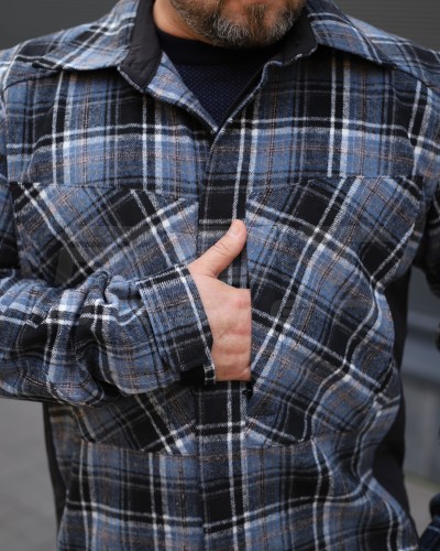 Тактическая милитари Рубашка FCT демисезон утепленная в клетку Синяя (3 номер)  40-42/3