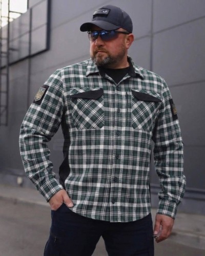 Тактическая милитари Рубашка FCT Blackbeard летняя в клетку Зеленая с белым (18 номер)  40-42/3