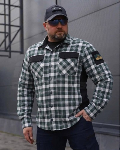 Тактическая милитари Рубашка FCT Blackbeard летняя в клетку Зеленая с белым (18 номер)  40-42/3