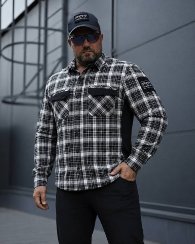 Тактическая милитари Рубашка FCT Blackbeard летняя в клетку Черно-белая (22 номер) 40-42/3