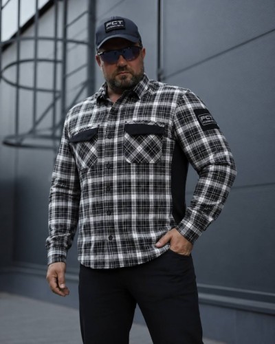 Тактическая милитари Рубашка FCT Blackbeard летняя в клетку Черно-белая (22 номер) 40-42/3