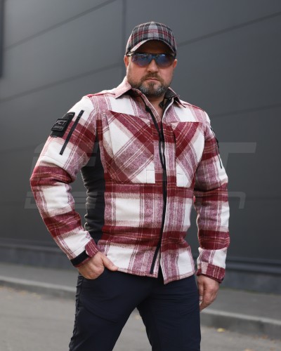 Тактическая милитари Рубашка FCT зимняя утепленная в клетку Бордовая флис подкладка (26 номер) 40-42/3