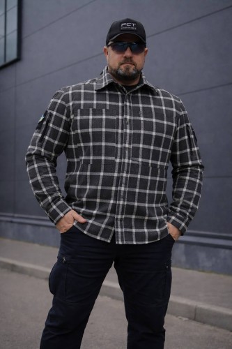 Тактическая милитари Рубашка FCT демисезон утепленная в клетку серо-белая (35 номер) 40-42/3