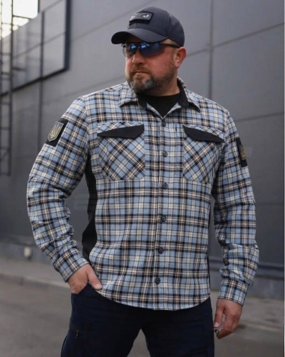 Тактична мілітарі Сорочка FCT Blackbeard літня в клітинку Блакитна з помаранчевиим (19 номер) 40-42/3 40-42/3