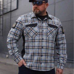 Тактическая милитари Рубашка FCT Blackbeard летняя в клетку Голубая с оранжевым (19 номер)