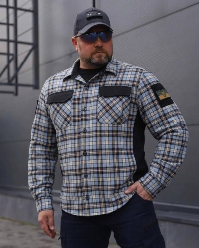 Тактическая милитари Рубашка FCT Blackbeard летняя в клетку Голубая с оранжевым (19 номер) 40-42/3