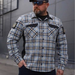 Тактическая милитари Рубашка FCT Blackbeard летняя в клетку Голубая с оранжевым (19 номер)