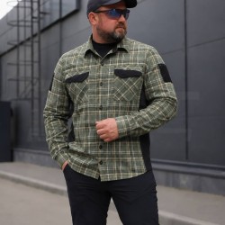 Тактическая милитари Рубашка FCT Blackbeard летняя в клетку Зелено-бежевая мелкая (21 номер)