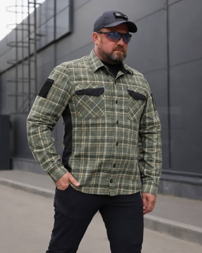 Тактическая милитари Рубашка FCT Blackbeard летняя в клетку Зелено-бежевая мелкая (21 номер) 40-42/3