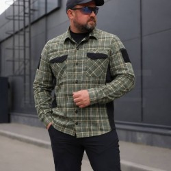 Тактическая милитари Рубашка FCT Blackbeard летняя в клетку Зелено-бежевая мелкая (21 номер)