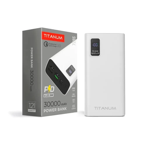 Повербанк TITANUM 728S 30000mAh 22.5W Білий PD22.5 W + QC3.0