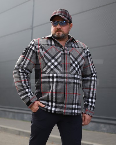 Тактическая милитари Рубашка FCT зимняя утепленная в клетку Красная-серая флис подкладка (23 номер) 40-42/3