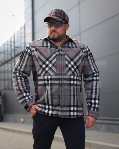 Тактическая милитари Рубашка FCT зимняя утепленная в клетку Красная-серая флис подкладка (23 номер) 40-42/3