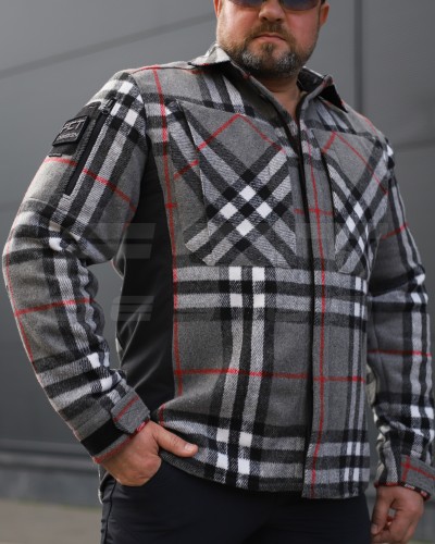 Тактическая милитари Рубашка FCT зимняя утепленная в клетку Красная-серая флис подкладка (23 номер) 40-42/3