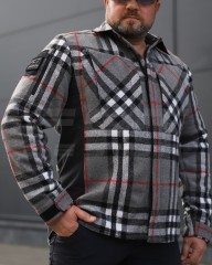 Тактическая милитари Рубашка FCT зимняя утепленная в клетку Красная-серая флис подкладка (23 номер)