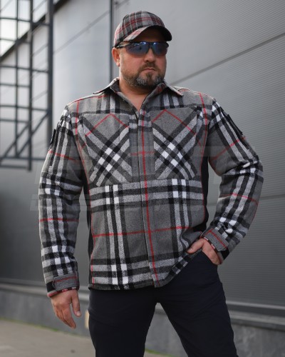 Тактическая милитари Рубашка FCT зимняя утепленная в клетку Красная-серая флис подкладка (23 номер) 40-42/3