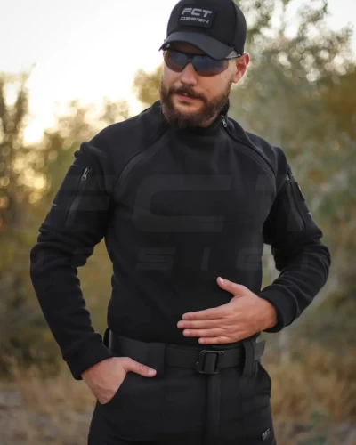 Кофта фліс Анорак лонгслів з блискавками чорна 40-42/3 40-42/3