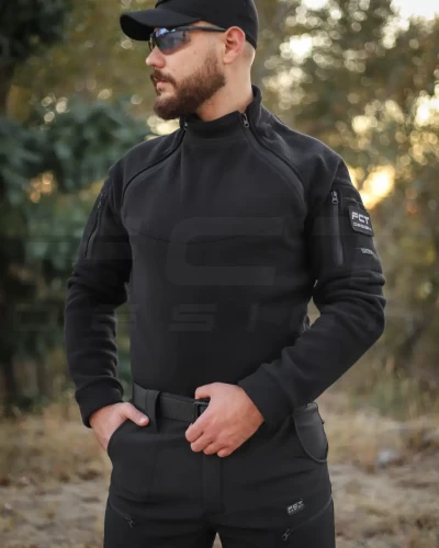 Кофта фліс Анорак лонгслів з блискавками чорна 40-42/3 40-42/3