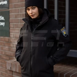 Куртка женская тактическая зимняя Хантер Софтшелл флис Полиция черная
