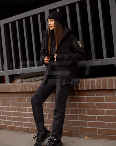 Куртка жіноча тактична зимова Хантер Софтшелл фліс Поліція чорна 40-42/3 40-42/3