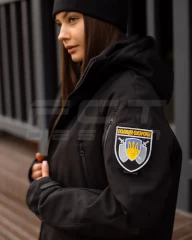 Куртка жіноча тактична зимова Хантер Софтшелл фліс Поліція чорна